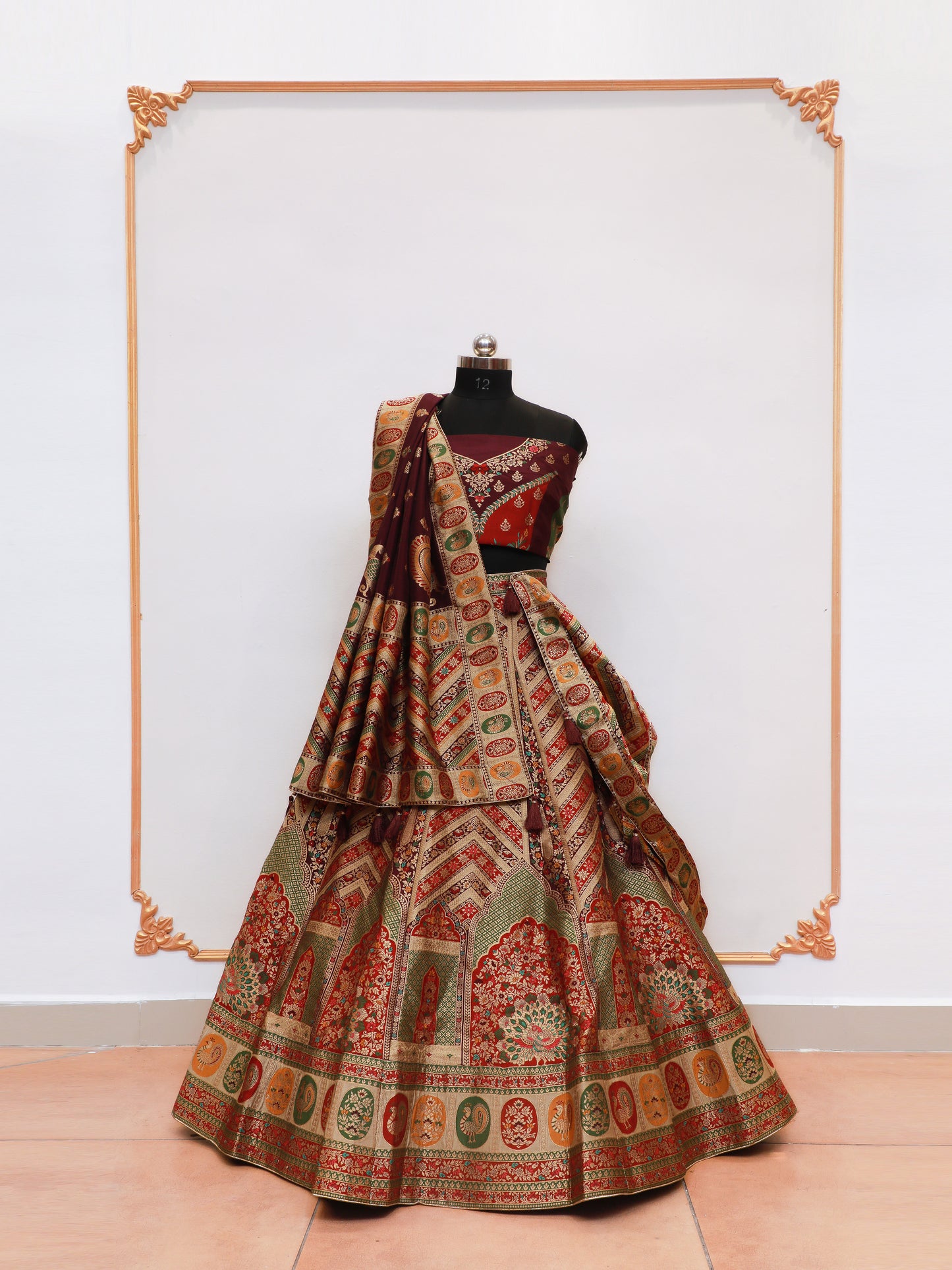 Multi Color Banarasi Lehenga with 5 meter Flair.