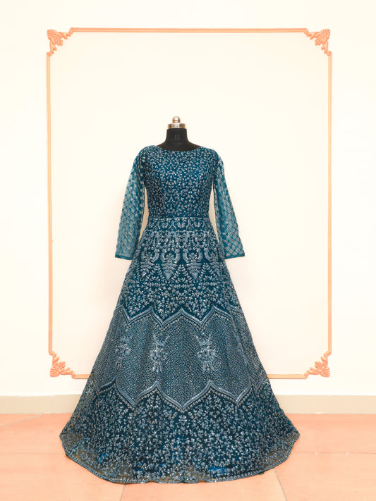 Turqouise Blue Fabriction Gown For Any Close Occassion.