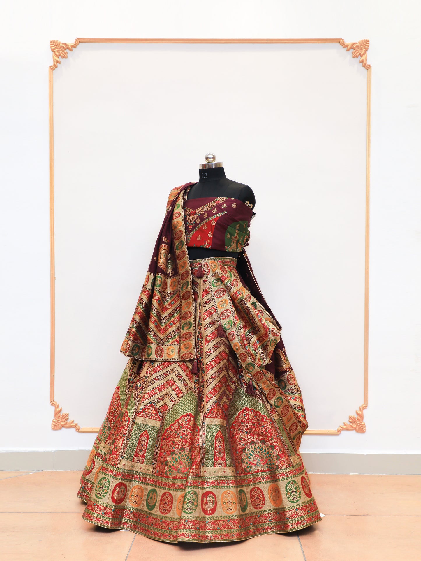 Multi Color Banarasi Lehenga with 5 meter Flair.