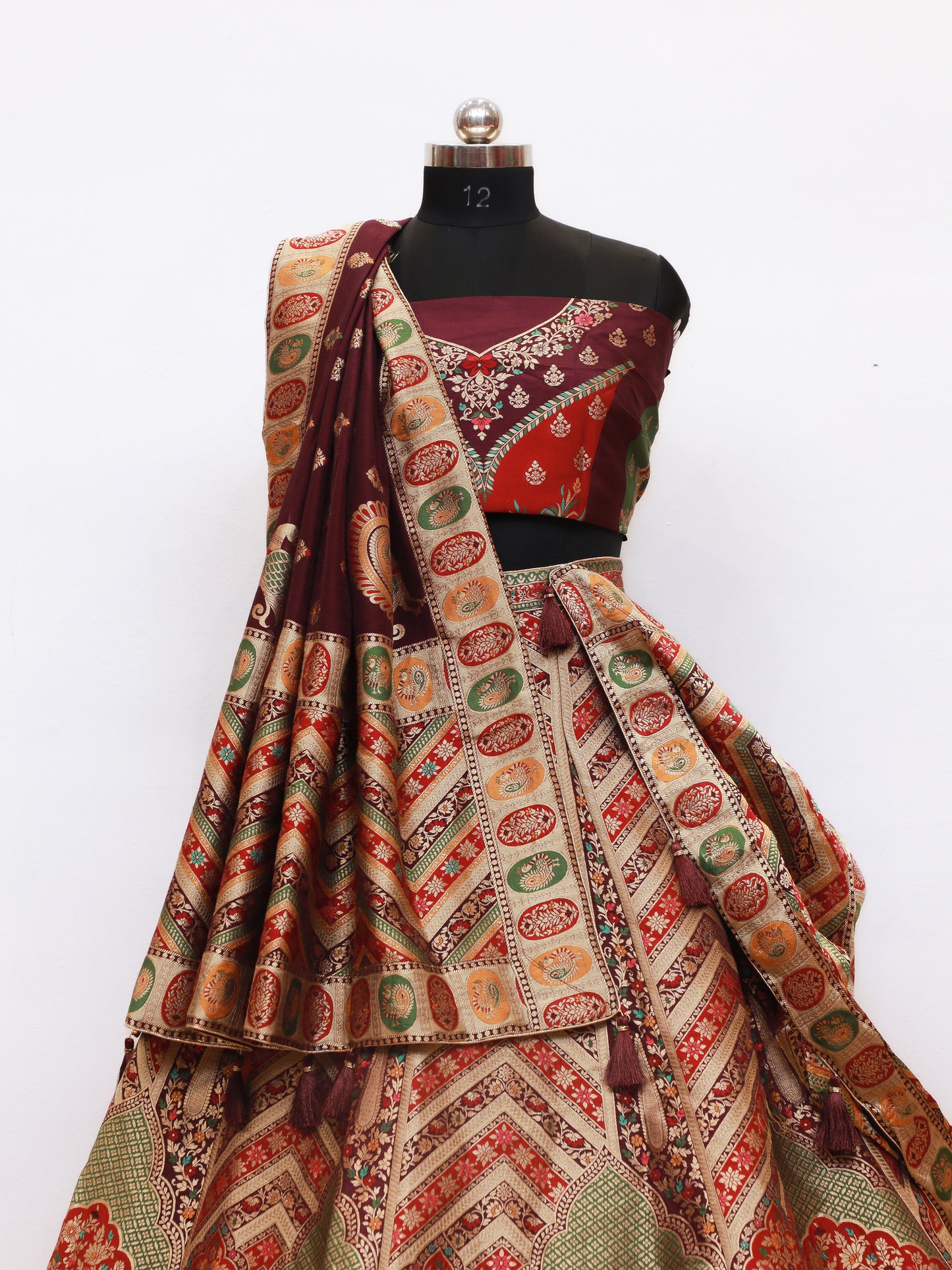 Multi Color Banarasi Lehenga with 5 meter Flair.