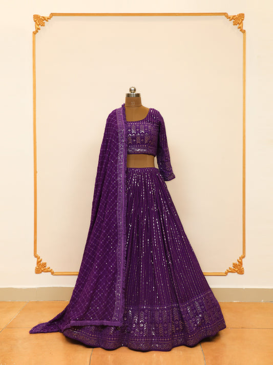Purple Lakhnavi crop top skirt